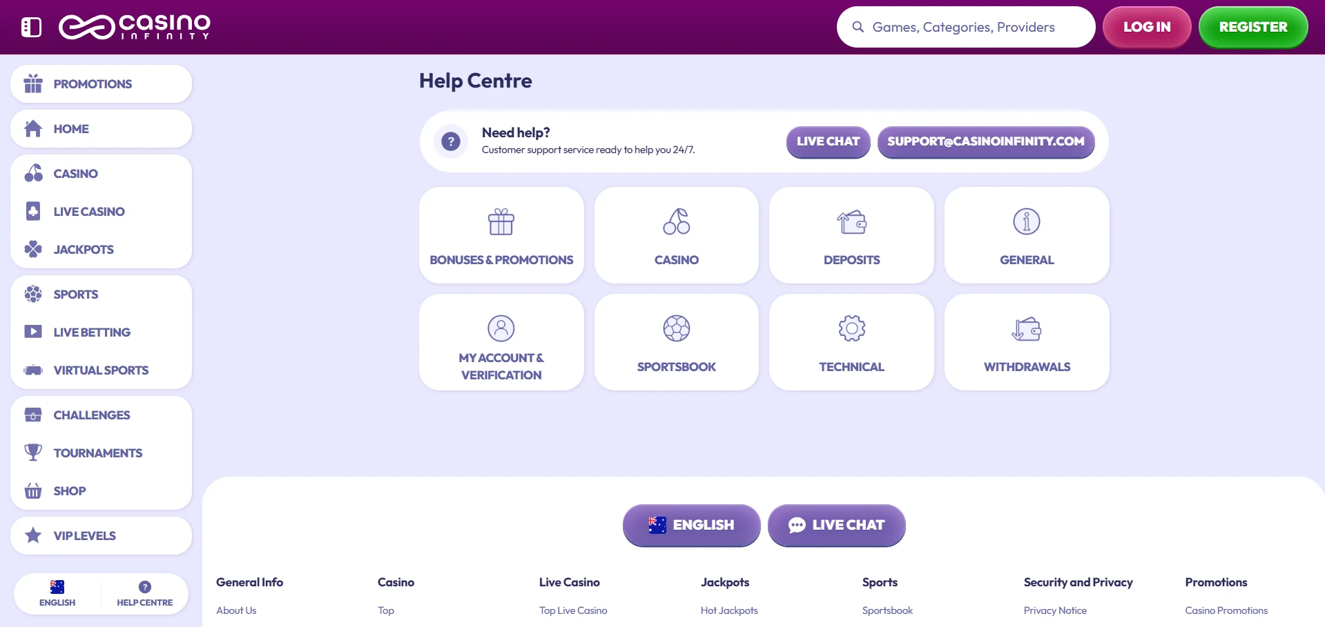Infinity support contact options